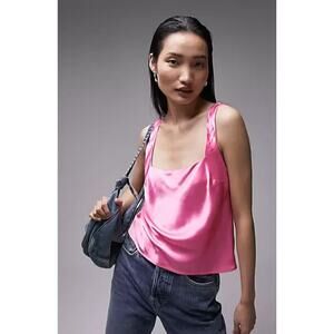 Topshop Pink Square Neck Satin Cami Crop Top NWT Size 6